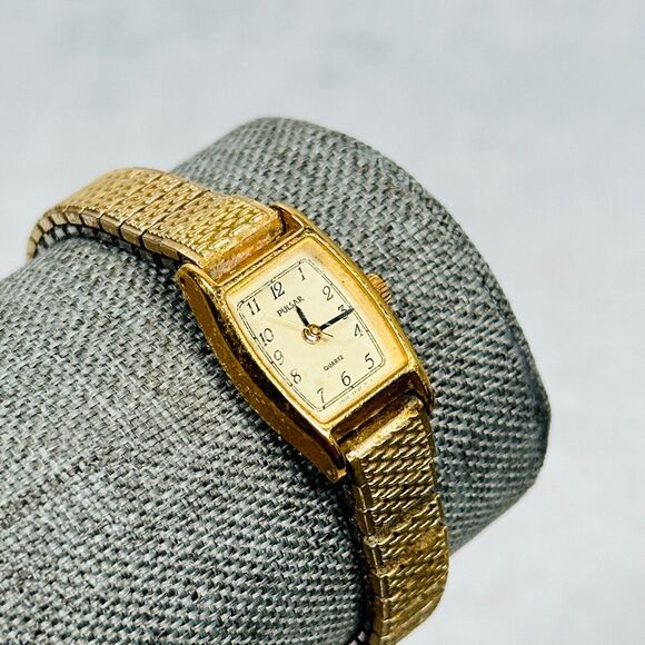 VTG Pulsar Watch Womens 17mm Gold Tone Quartz 1N01-5E00 New Battery Stretchy - Picture 2 of 12